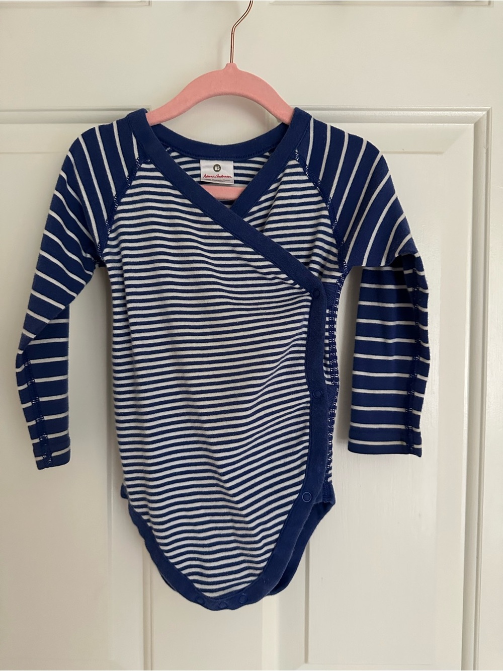 Hanna Andersson Navy and White Striped Wrap-Front Baby Bodysuit, 85 cm (2T)